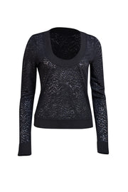 L'Agence - Black Semi Sheer Print Top Sz M - Current Boutique