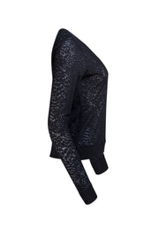 L'Agence - Black Semi Sheer Print Top Sz M - Current Boutique