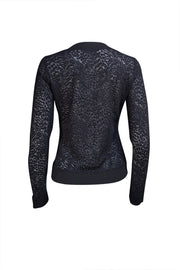 L'Agence - Black Semi Sheer Print Top Sz M - Current Boutique