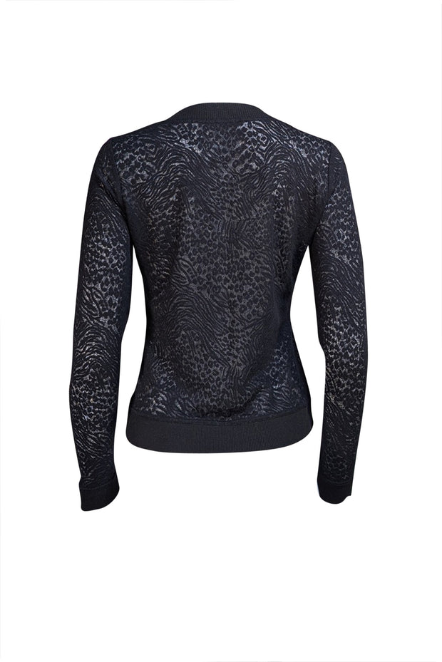 L'Agence - Black Semi Sheer Print Top Sz M - Current Boutique