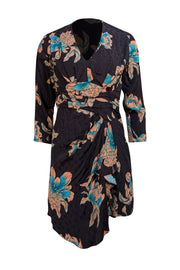 Sandro - Black w/ Peach & Teal Floral Print Mini Dress Sz S