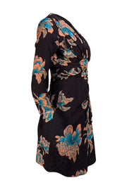 Sandro - Black w/ Peach & Teal Floral Print Mini Dress Sz S