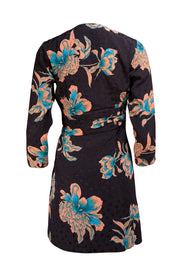 Sandro - Black w/ Peach & Teal Floral Print Mini Dress Sz S
