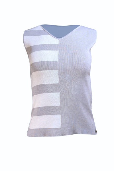 Chanel - Grey & White Sleeveless Knit Tak Sz 4 - Current Boutique