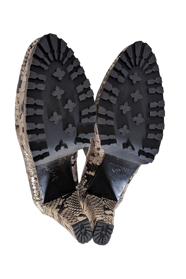 All Saints - Beige & Black Snake Skin Print Short Boots Sz 9 - Current Boutique