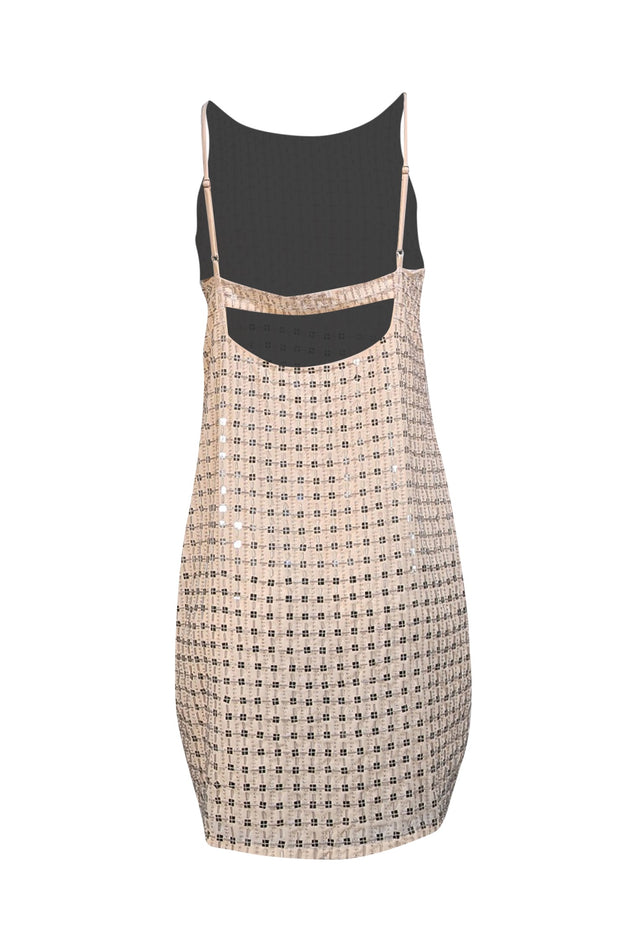 parker beaded mini dress Parker Beaded Sequin Cut-Out Mini Dress Size Small Sleeveless Semi Formal Gold