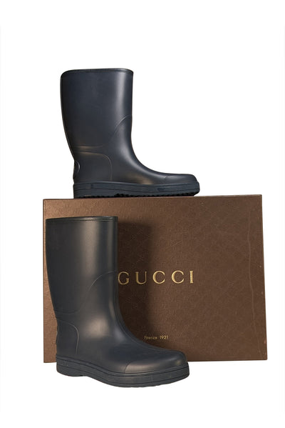 Gucci - Navy Rubber Midcalf Rain Boots Sz 11