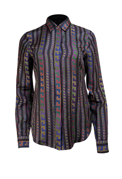 Versace - Black & Multicolor Print 100% Silk Sz 8 - Current Boutique