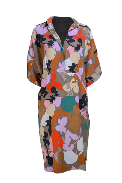 Missoni - Taupe Floral Multi Mini Shirt Dress Sz M - Current Boutique