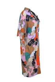 Missoni - Taupe Floral Multi Mini Shirt Dress Sz M - Current Boutique