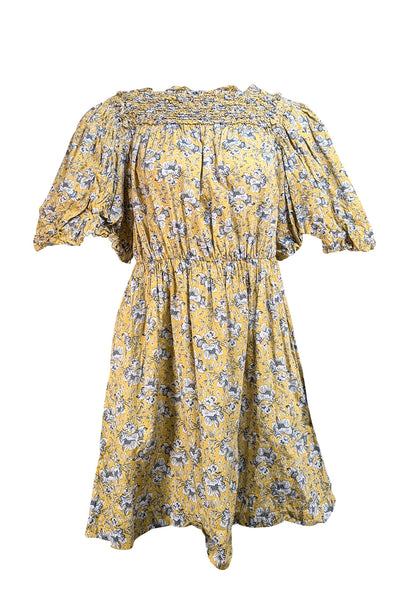 Rebecca Taylor - Yellow & White Floral Cotton Puff Sleeve Dress Sz M