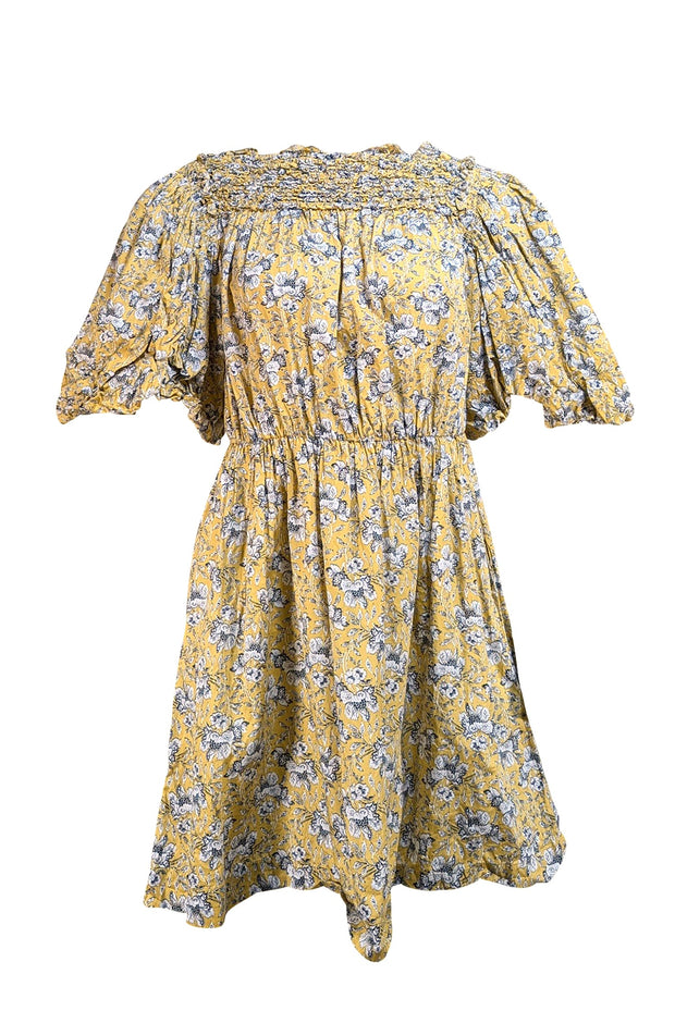 Rebecca Taylor - Yellow & White Floral Cotton Puff Sleeve Dress Sz M