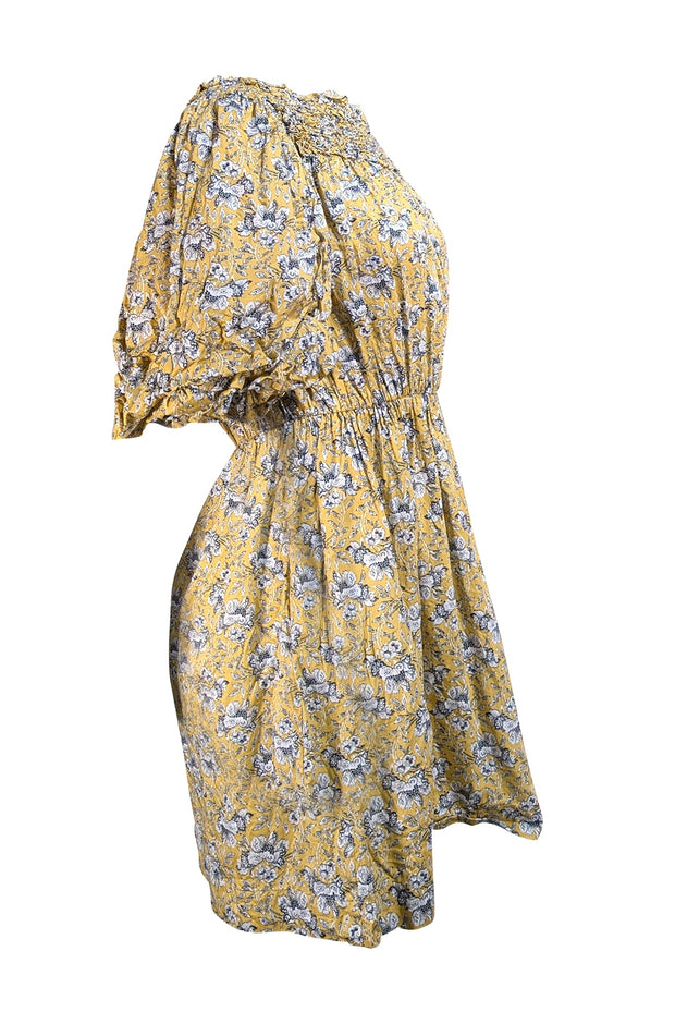 Rebecca Taylor - Yellow & White Floral Cotton Puff Sleeve Dress Sz M