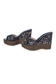 Jimmy Choo - Black & Beige Raffia Wedge Mule Heels Sz 7 - Current Boutique