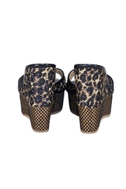 Jimmy Choo - Black & Beige Raffia Wedge Mule Heels Sz 7 - Current Boutique