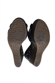 Jimmy Choo - Black & Beige Raffia Wedge Mule Heels Sz 7 - Current Boutique