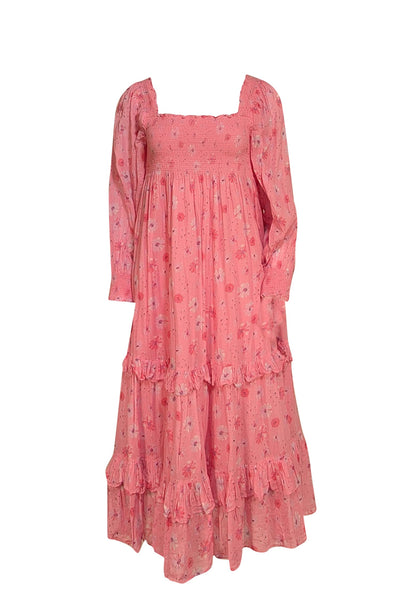 LoveShackFancy - Pink Floral Smocked Bodice Maxi Dress Sz M