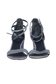 Stuart Weitzman - Grey Snake Embossed Leather Strappy Sandal Heel Sz 9.5 - Current Boutique