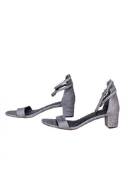 Stuart Weitzman - Grey Snake Embossed Leather Strappy Sandal Heel Sz 9.5 - Current Boutique