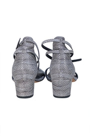 Stuart Weitzman - Grey Snake Embossed Leather Strappy Sandal Heel Sz 9.5 - Current Boutique
