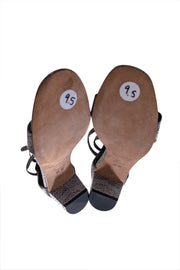 Stuart Weitzman - Grey Snake Embossed Leather Strappy Sandal Heel Sz 9.5 - Current Boutique