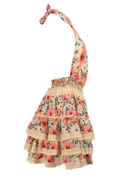 Agua Bendita - Yellow, Pink, & White Floral Halter "Maona" Mini Dress Sz M - Current Boutique