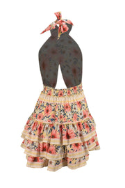 Agua Bendita - Yellow, Pink, & White Floral Halter "Maona" Mini Dress Sz M - Current Boutique