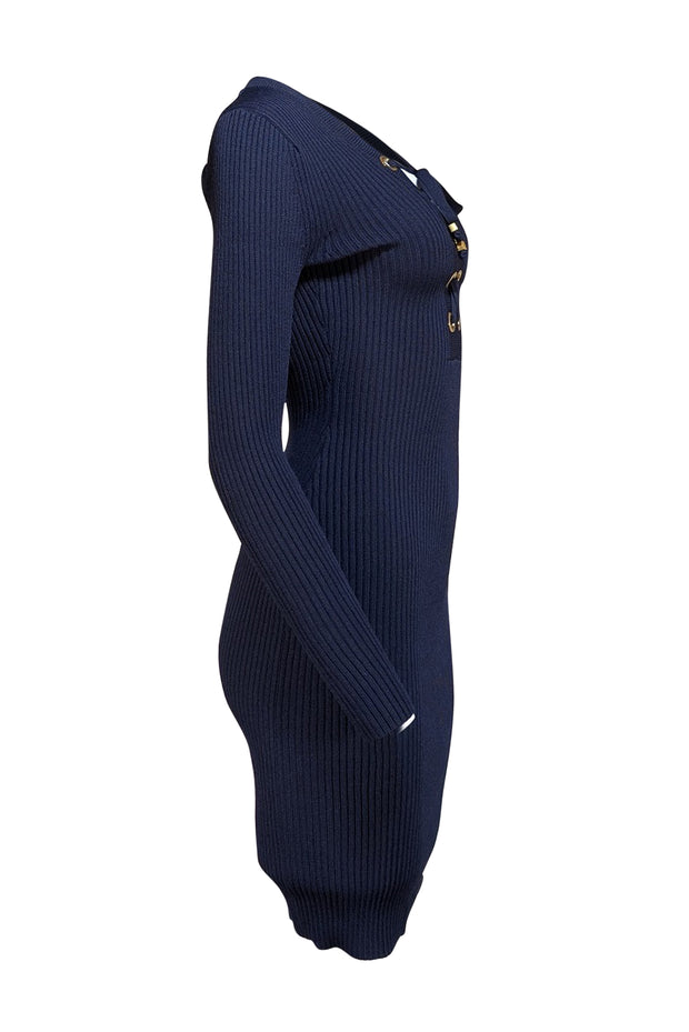 Michael Michael Kors Lace-Up Ribbed Dress Blue - XS Michael Michael Kors Lace-Up Ribbed Dress Blue - XS