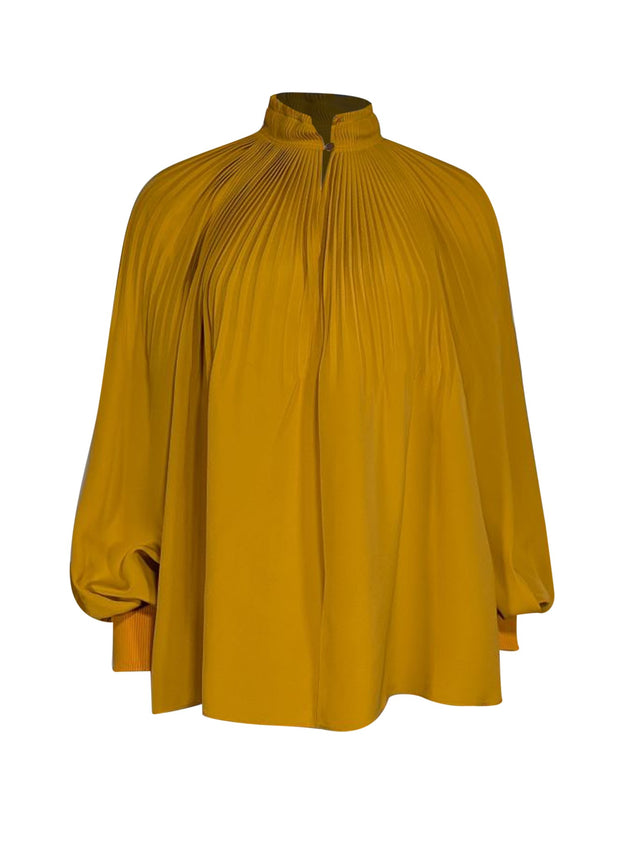 tibi yellow pleated dress Saffron Ruffled pliss-satin midi dress
