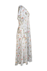Alexia Admor - Ivory & Black Polka Dot w/ Multi Color Floral Print Slit Front Dress Sz 6 - Current Boutique
