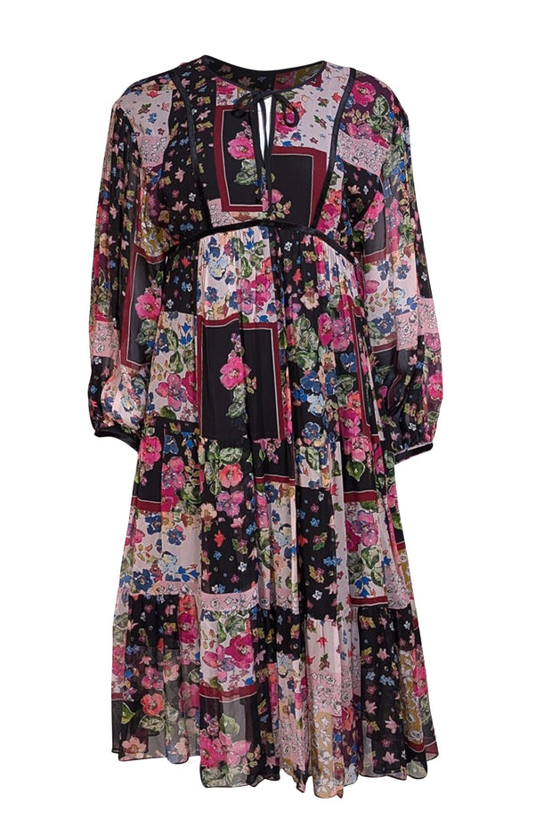 Johnny Was - Black, Beige, & Multi Color Floral Dress Sz XS - Current Boutique