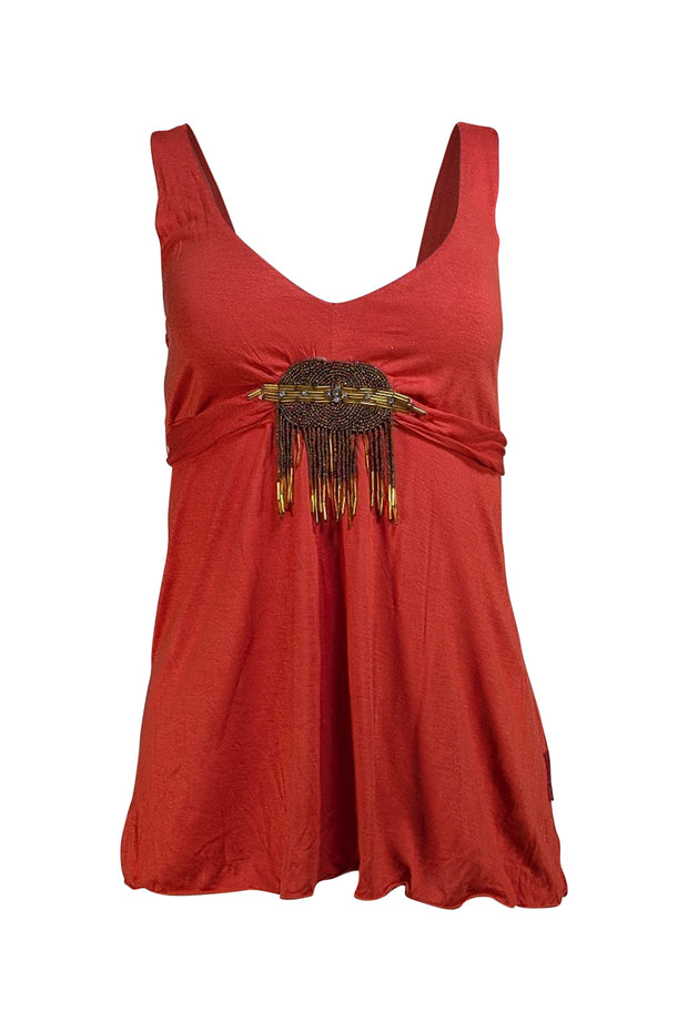 Prada - Orange Beaded Middle Tank Blouse Sz M - Current Boutique