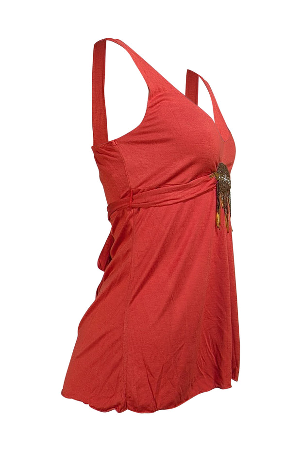Prada - Orange Beaded Middle Tank Blouse Sz M - Current Boutique