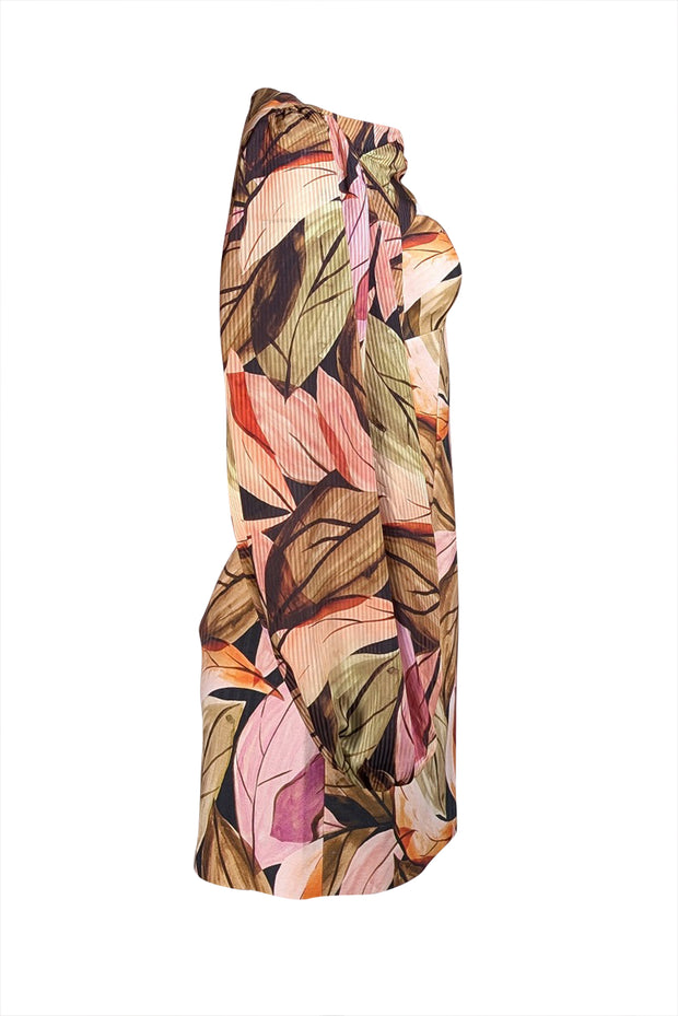 Acler - Green, Pink, & Brown Print Bust Cut Out Long Sleeve Mini Dress Sz 2 - Current Boutique