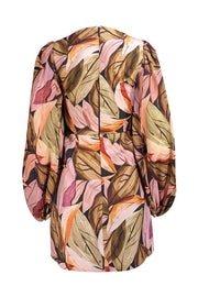 Acler - Green, Pink, & Brown Print Bust Cut Out Long Sleeve Mini Dress Sz 2 - Current Boutique