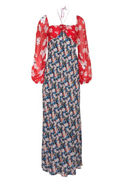 Rixo - Red, Black, & Blue Multi Floral Print Long Sleeve Dress Sz 4 - Current Boutique