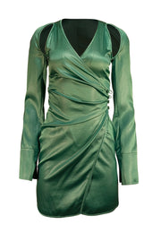 Nanushka - Green Satin Button Wrap Dress Sz XS - Current Boutique