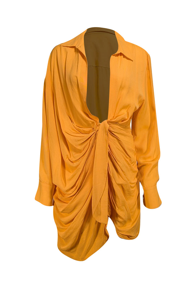 Jacquemus - Orange Open Front Knot Waist Ruched "Le Splash" Dress Sz 8 - Current Boutique