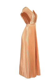 L'idee - Golden Yellow Plisse Pleated Deep V-Neckline Formal Dress Sz 8 - Current Boutique