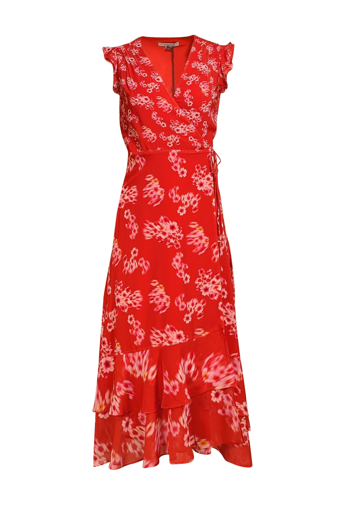 all saints red floral dress Mollie Twist Detail Floral Midi Dress PETRA DEEP RED