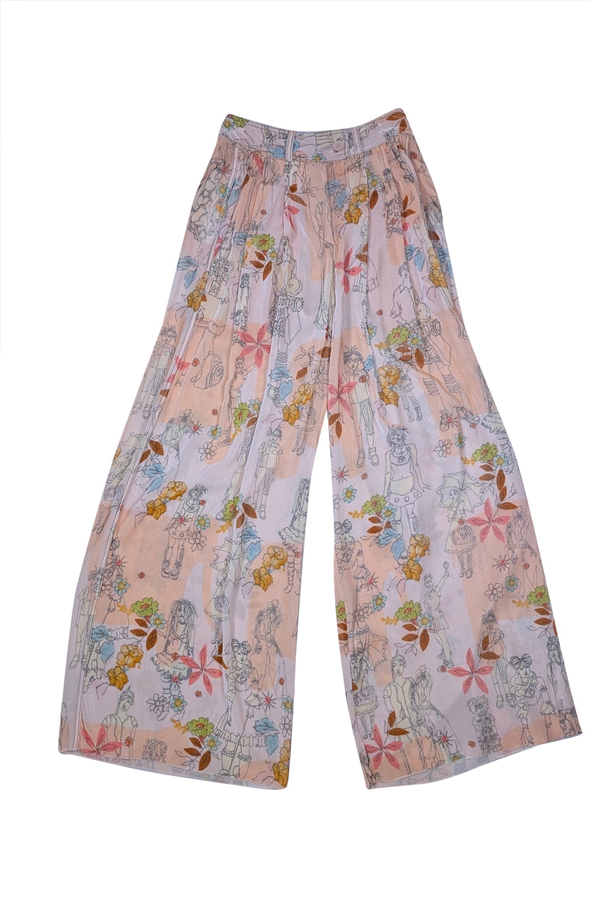 Missoni - Pale Pink Velvet Print Wide Leg Pant Sz 4 - Current Boutique