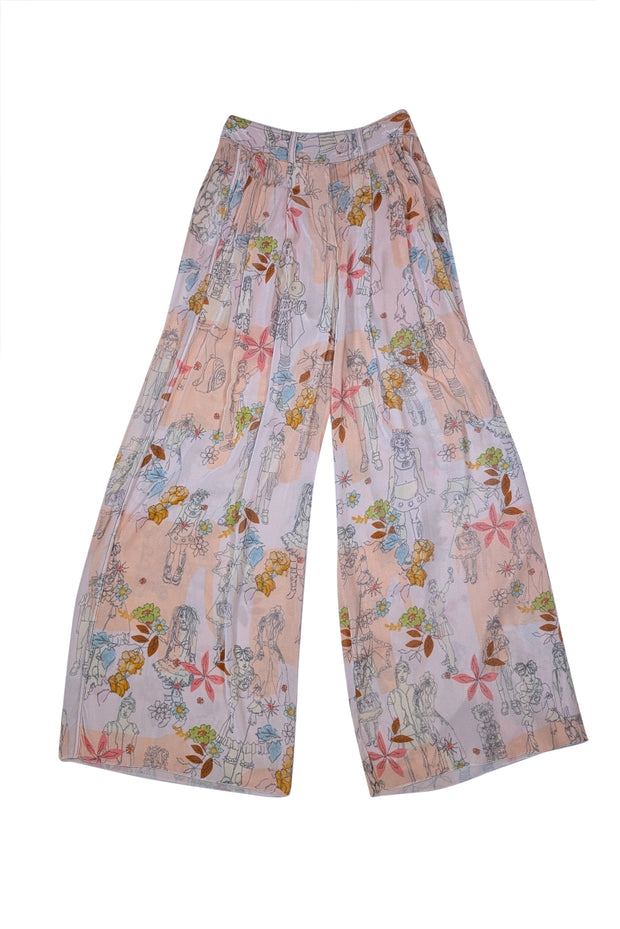 Missoni - Pale Pink Velvet Print Wide Leg Pant Sz 4 - Current Boutique