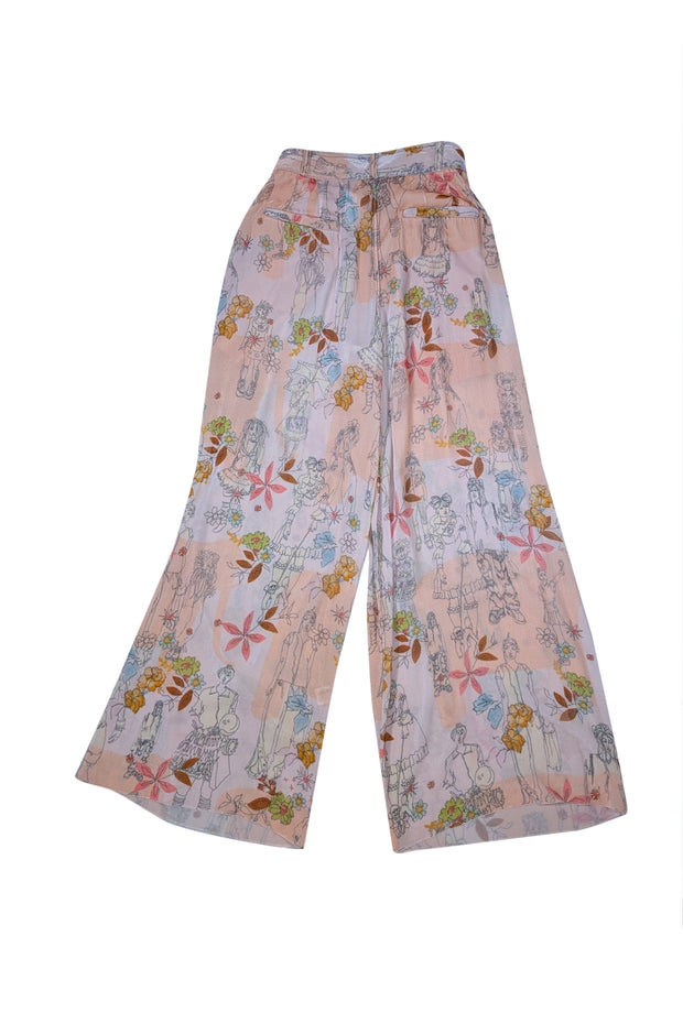 Missoni - Pale Pink Velvet Print Wide Leg Pant Sz 4 - Current Boutique