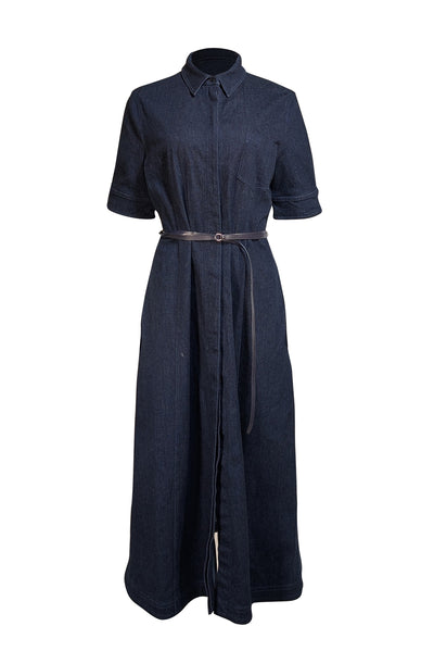 Altuzarra - Dark Wash Blue Denim Belted Dress Sz 10 - Current Boutique