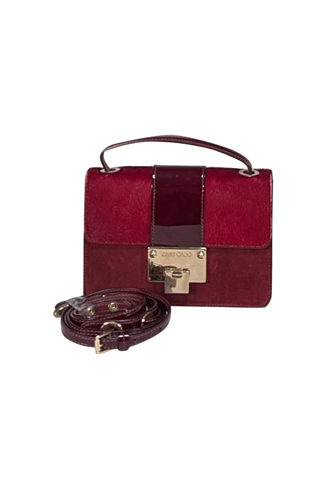 Jimmy Choo - Maroon Calf Hair & Leather Crossbody Bag Jimmy Choo Handcuff Chain GreyBrown Calf Hair Shoulder Bag  main image 4