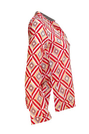 Tory Burch - Red, White, & Yellow Geometric Print Cotton Blouse Sz S - Current Boutique