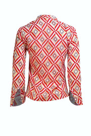 Tory Burch - Red, White, & Yellow Geometric Print Cotton Blouse Sz S - Current Boutique