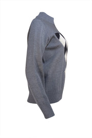 Saint Laurent Rive Gauche - Grey Wool Argyle Mockneck Sweater Sz 8 - Current Boutique