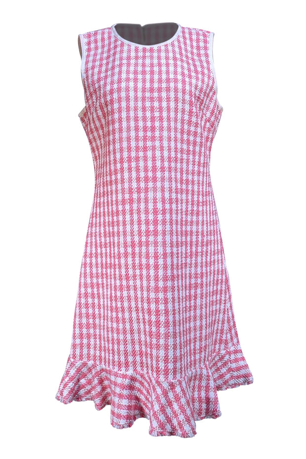 Kate Spade - Pink & Ivory Checkered Tweed Ruffle Hem Dress Sz 14 Kate Spade - Pink & Ivory Checkered Tweed Ruffle Hem Dress Sz 14