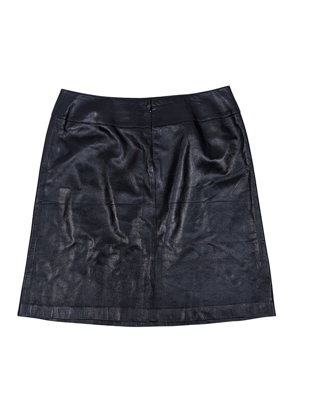 Linda Allard Ellen Tracy - Black Matte Leather Skirt Sz 14